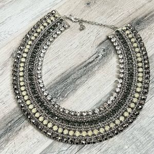 Faux Crystal Silver Bib Statement Necklace
